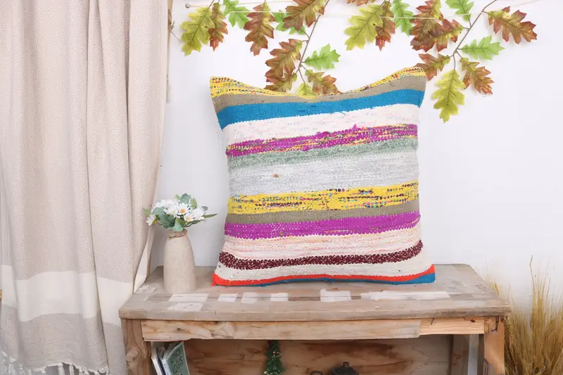 Kilim Cushion Sham, Turkish Kilim Pillow, Pillow for Couch, 20x20 White Pillow, Turkish Bench Pillow Cover, Pillow Sham, Meditation Pillow Cover - 1