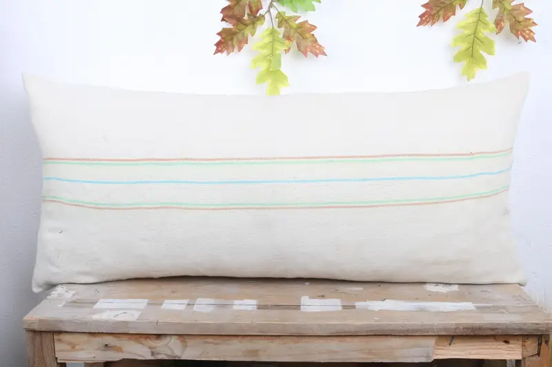 Muted Cushion Cover, 16x36 White Cushion Cover, Boho Pillow, Pillow Cover, Turkish Kilim Pillow, Kilim Pillow, Handwoven Pillow Cover Pillow Cover - 2