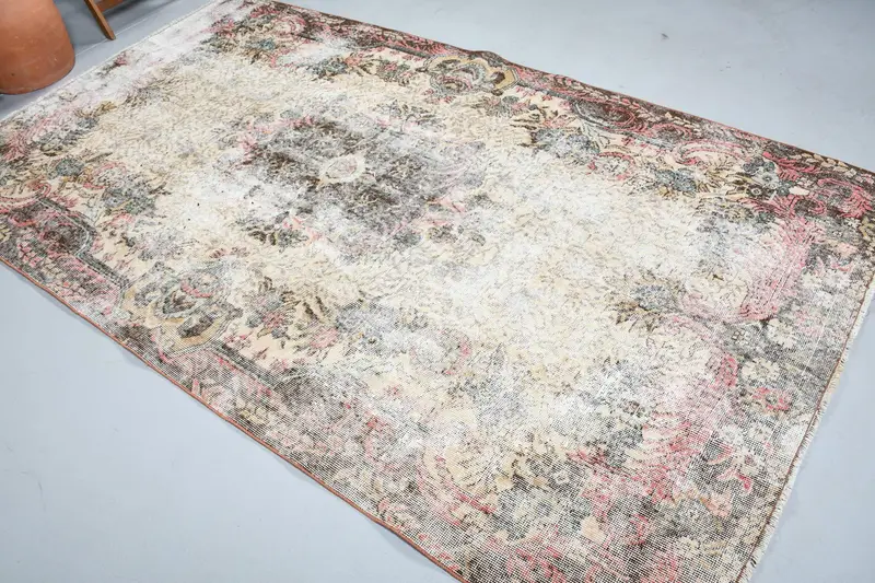 Türk Halısı, 5.4x9.6 ft Büyük Vintage Halı, Oushak Kahverengi Pembe Çiçekli Halı - 1