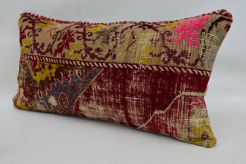 Art Deco Cushion Case, Interior Designer Pillow, Cushion, 12x24 Red Cushion Case, Retro Throw Cushion Case, Throw Kilim Pillow, Turkish Kilim Pillow - 3