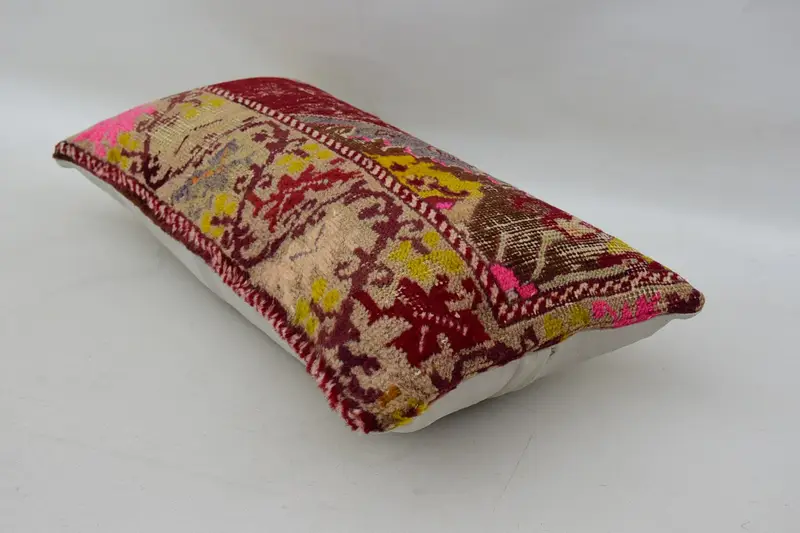 Art Deco Cushion Case, Interior Designer Pillow, Cushion, 12x24 Red Cushion Case, Retro Throw Cushion Case, Throw Kilim Pillow, Turkish Kilim Pillow - 6