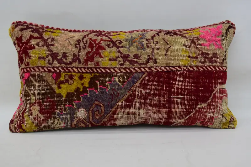 Art Deco Cushion Case, Interior Designer Pillow, Cushion, 12x24 Red Cushion Case, Retro Throw Cushion Case, Throw Kilim Pillow, Turkish Kilim Pillow - 4