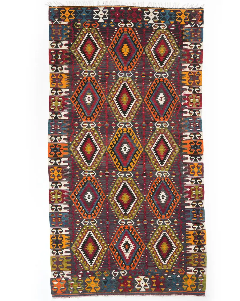 Kırmızı Halı, 5,8x10,7 ft Düz Yeşil Vurgulu