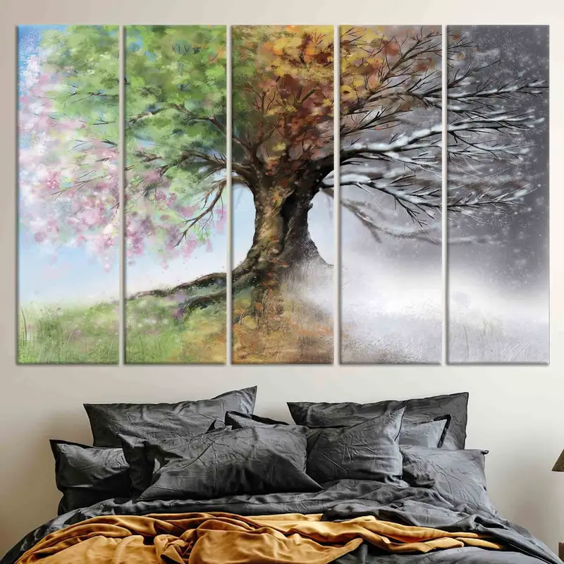 Moderner Leinwanddruck: Abstrakter Frühlingsbaum in leuchtenden Farben