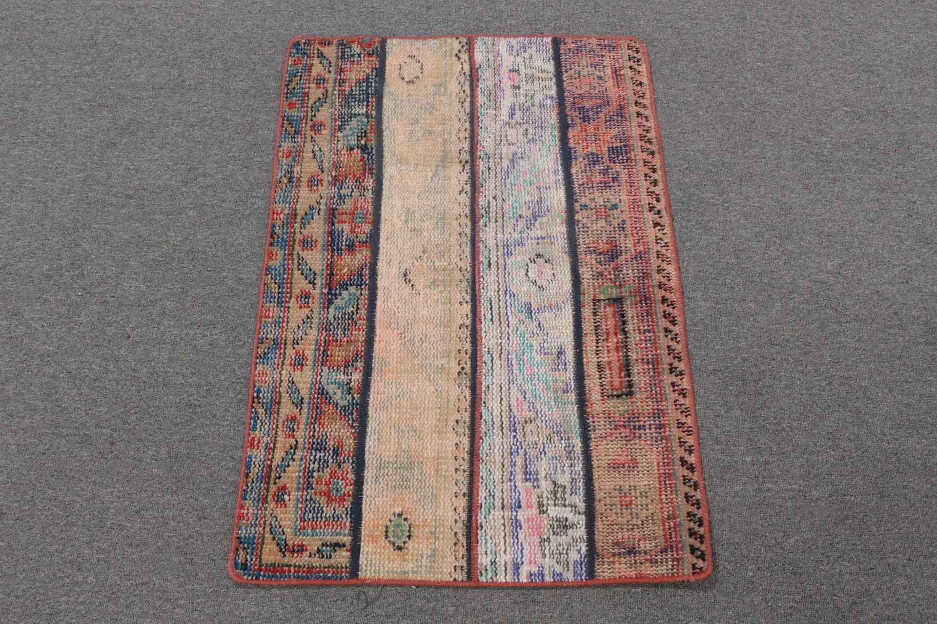 Turkish Vintage Rug, 2x3 ft Small Rug, Red Blue Ombré Wool Rug - 1