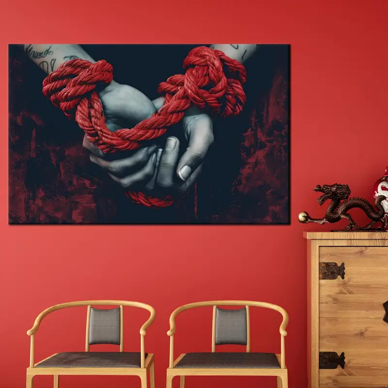 Red Rope Wall ART, Gift for Love, Love Art Decor, Bedroom Wall Decor, Valentines Gift, Canvas Wall Art, Red Canvas Art Decor, Modern Canvas - 1