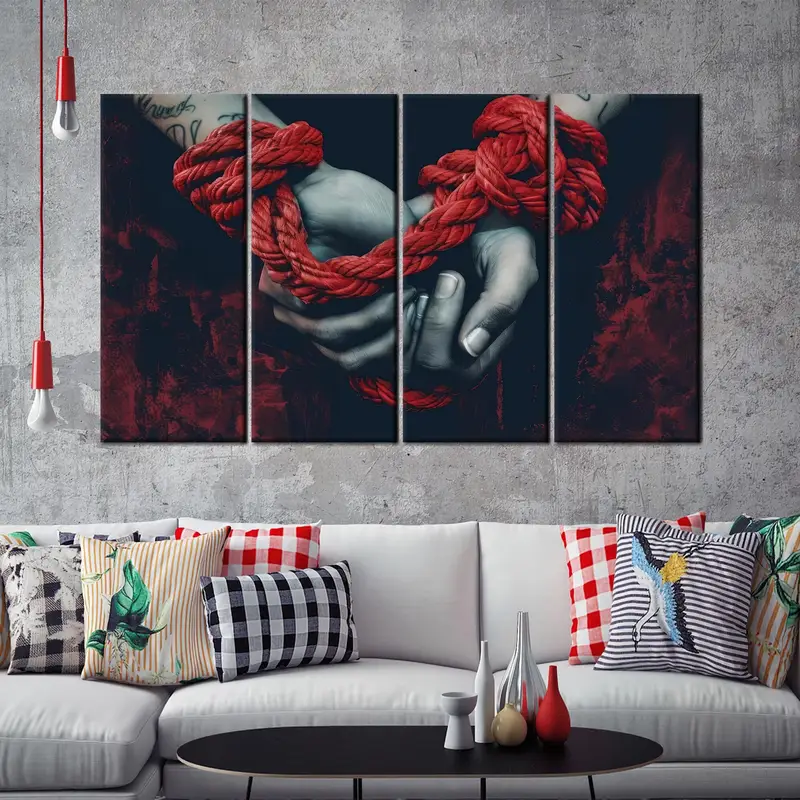 Red Rope Wall ART, Gift for Love, Love Art Decor, Bedroom Wall Decor, Valentines Gift, Canvas Wall Art, Red Canvas Art Decor, Modern Canvas - 3