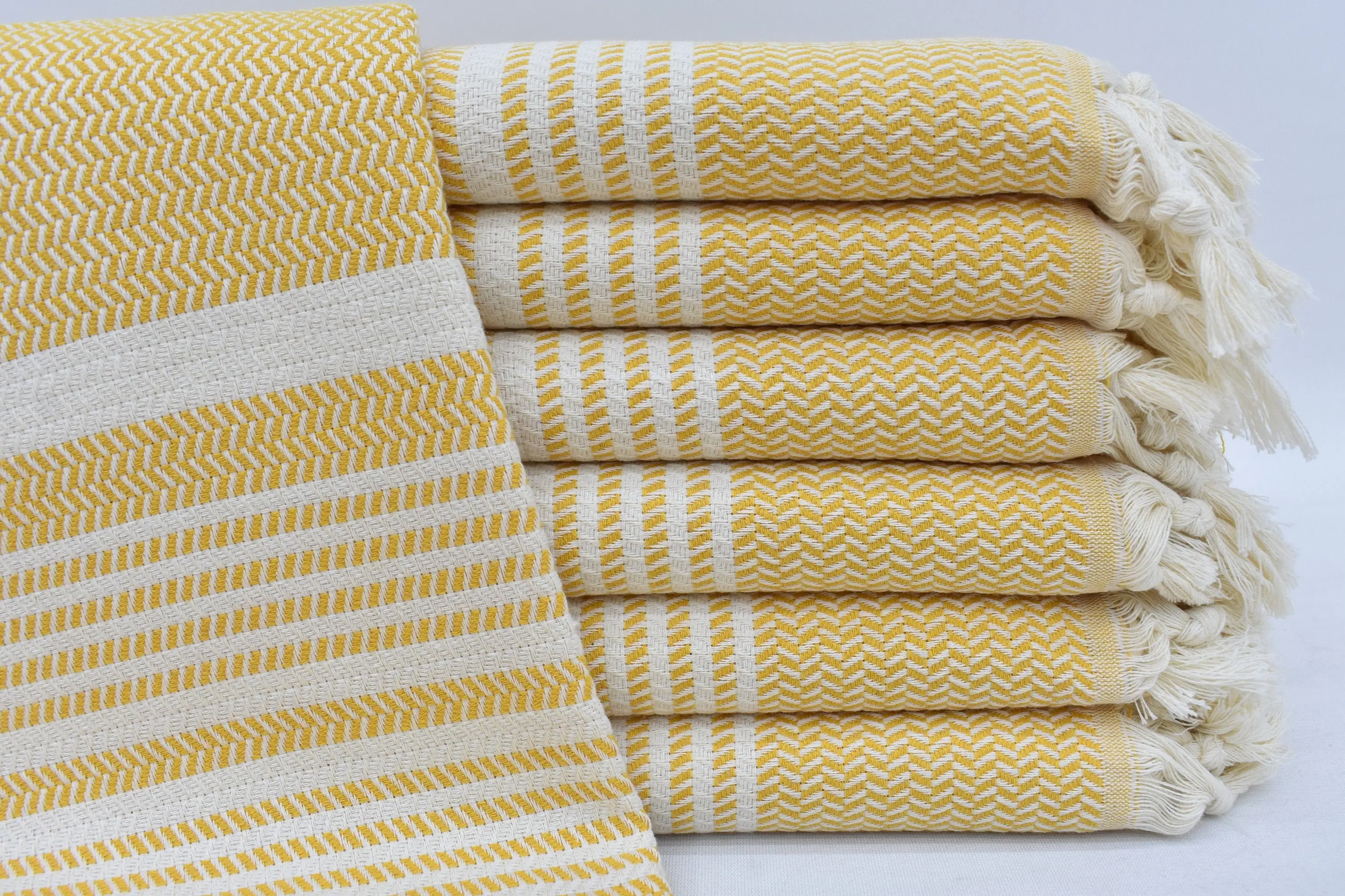 Mustard Striped Beach Towel Personalized Organic Cotton, 70x40 Inches - 1