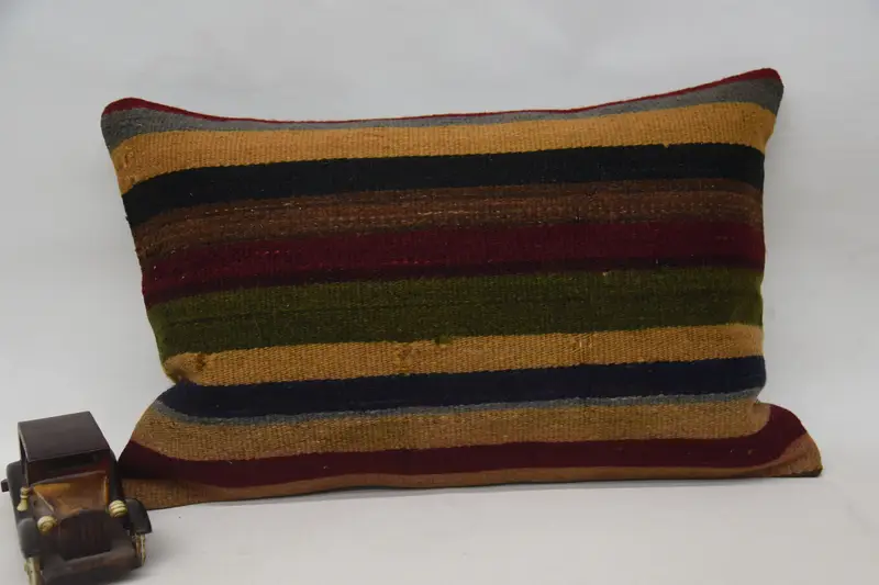 Kırmızı & Turuncu Çizgili Kırlent, El Yapımı 16x24 Vintage Yastık