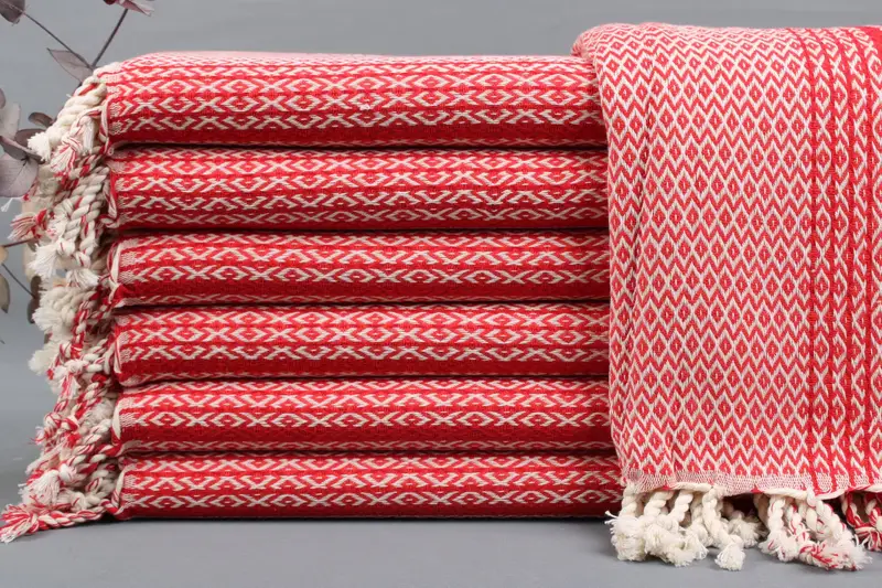 Turkish Towel Organic Cotton Geometric, Beige, 38x67 Inches