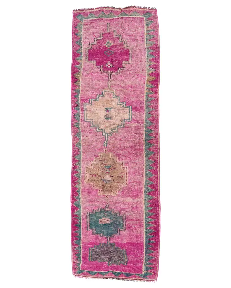 Pembe ve Mavi Halı, 2,9x8,8 ft Botanik Tasarım