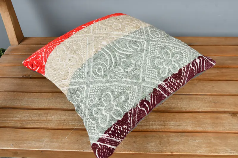 Floor Cushion Cover, Boho Pillow Sham Cover, Kilim Pillow, Antique Pillows, 16x16 Green Cushion Case, Art Deco Cushion Cover, Pillow Cover - 2