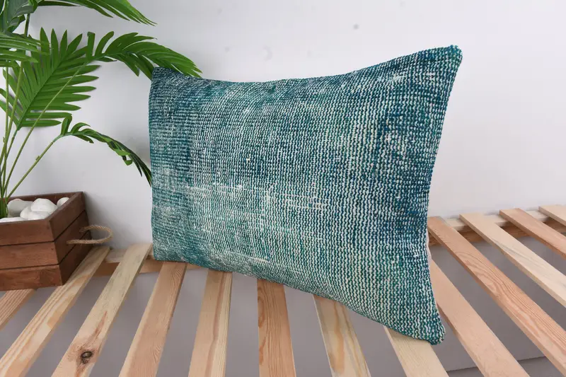 Traditional Cushion, Vintage Cushion, Kilim Pillow, Turkish Pillow, Cushion, 16x24 Blue Pillow, Pillow for Couch, Bright Cushion - 5