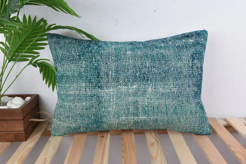 Traditional Cushion, Vintage Cushion, Kilim Pillow, Turkish Pillow, Cushion, 16x24 Blue Pillow, Pillow for Couch, Bright Cushion - 1