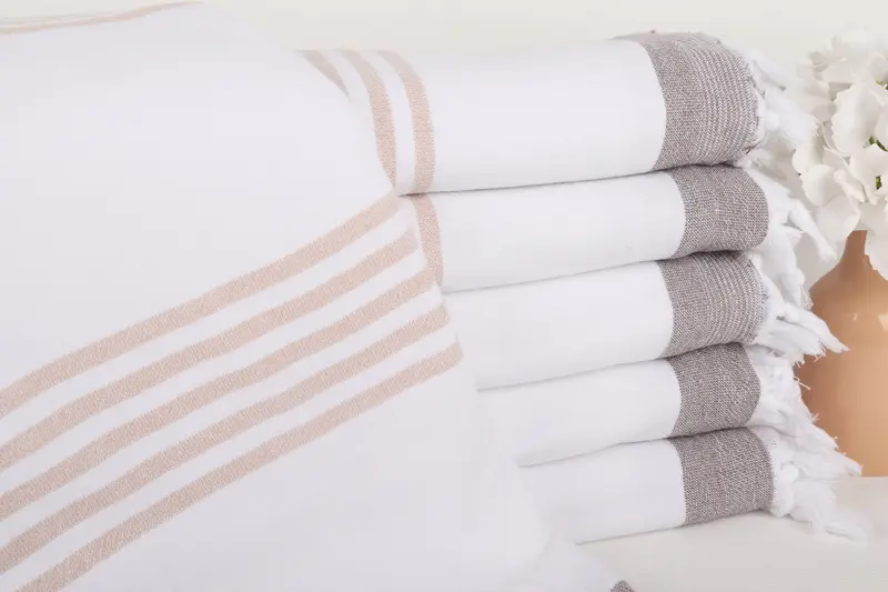 Handmade Cotton Towel Brown Striped Turkish Blanket, 36x67 Inches