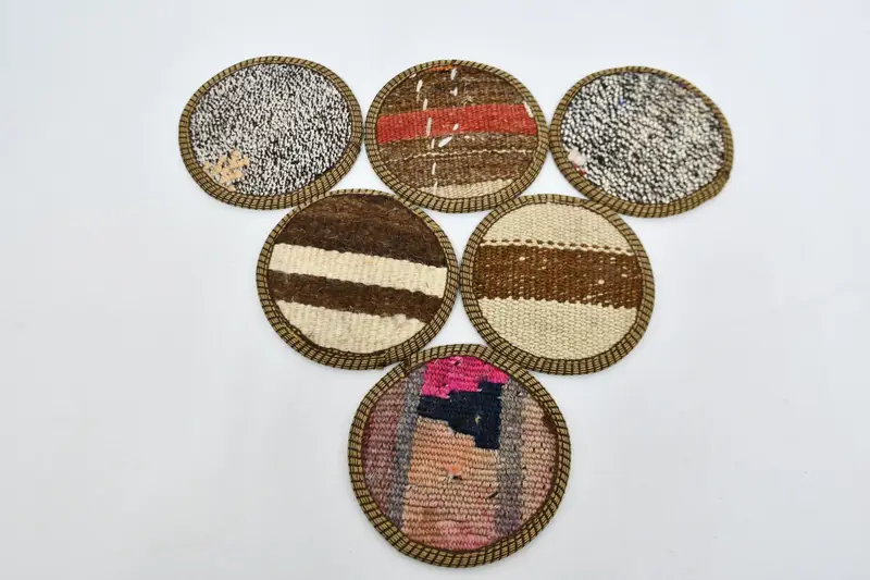 Bohemian Round Coaster Set, Beige and Brown Circle Pad Coasters