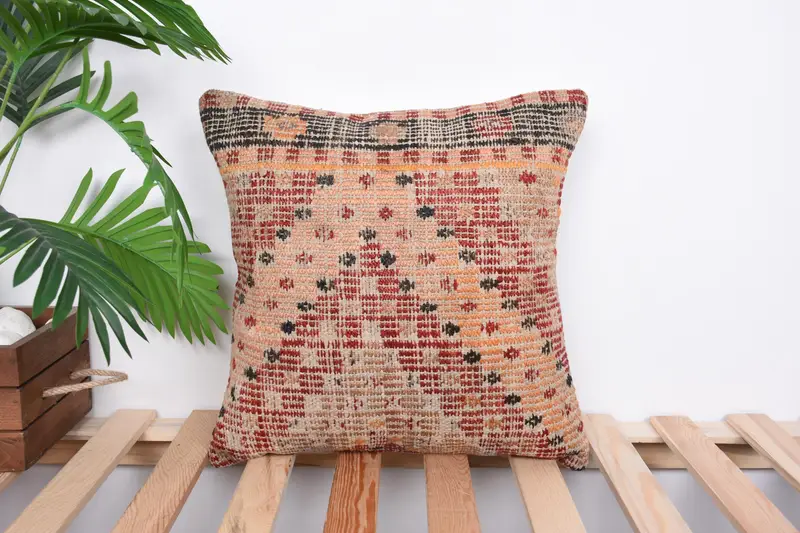 16x16 Red Cushion Cover, Boho Pillow Sham Cover, Pillow Sham, Turkish Kilim Pillow, Luxury Pillow Cover, Chair Cushion Cover, Home Decor Pillow - 1