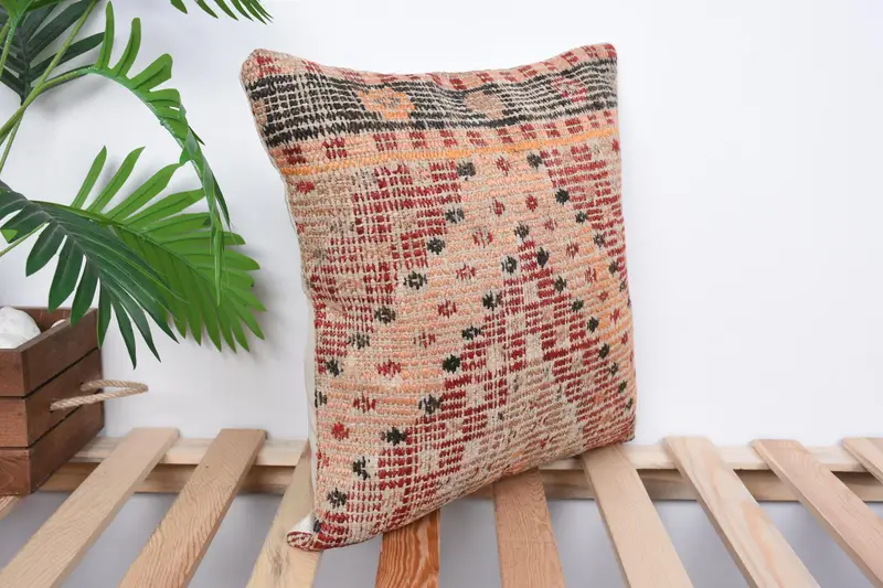16x16 Red Cushion Cover, Boho Pillow Sham Cover, Pillow Sham, Turkish Kilim Pillow, Luxury Pillow Cover, Chair Cushion Cover, Home Decor Pillow - 4