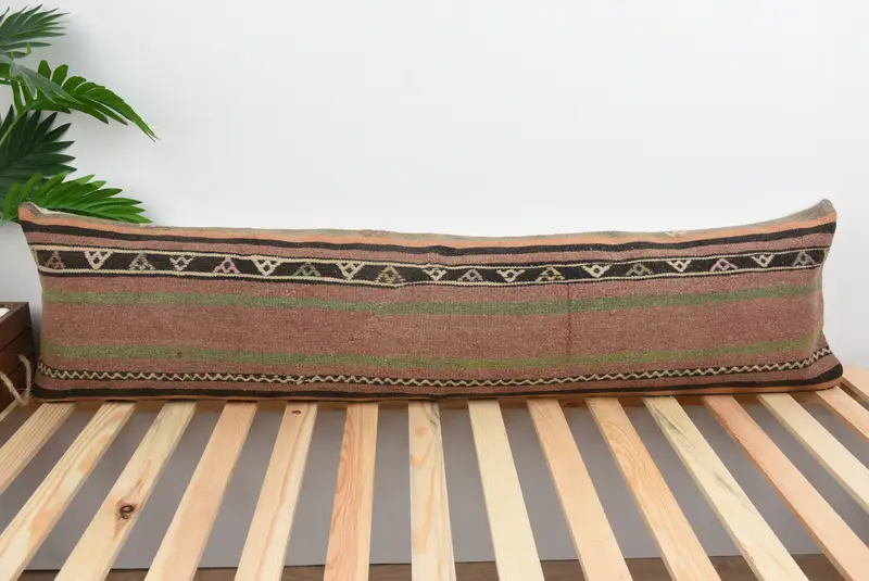 Gift Pillow, Throw Kilim Pillow, Vintage Kilim Pillow, Cushion Case, 12x48 Brown Pillow, Ethnic Throw Cushion Cover, Luxury Cushion Cover - 1