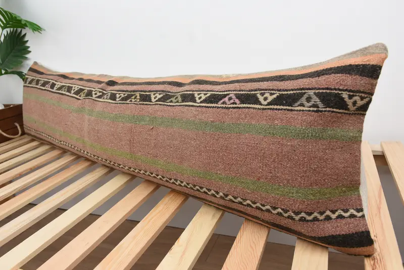 Gift Pillow, Throw Kilim Pillow, Vintage Kilim Pillow, Cushion Case, 12x48 Brown Pillow, Ethnic Throw Cushion Cover, Luxury Cushion Cover - 5