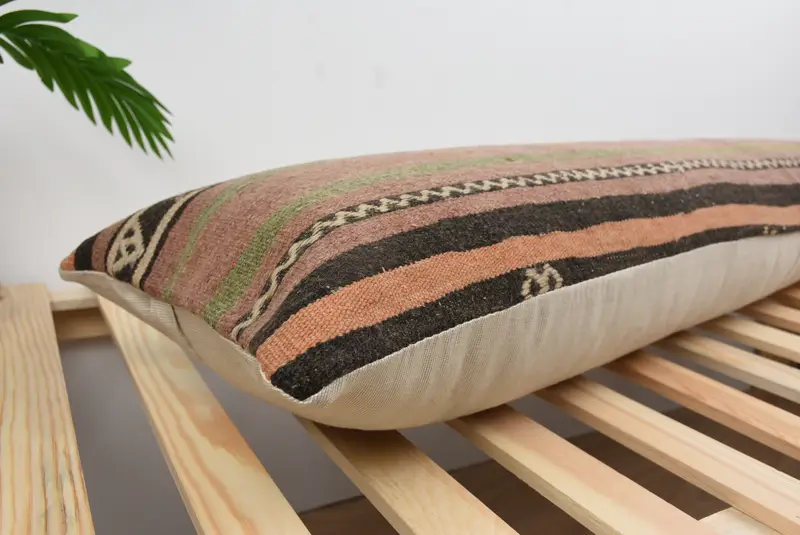 Gift Pillow, Throw Kilim Pillow, Vintage Kilim Pillow, Cushion Case, 12x48 Brown Pillow, Ethnic Throw Cushion Cover, Luxury Cushion Cover - 6