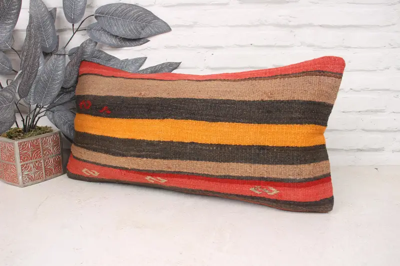 Ethnic Pillow Cover Cushion Case, Home Decor Pillow, 12x24 Orange Pillow, Vintage Kilim Pillow, Throw Kilim Pillow, Pet Cushion Cover, Pillow Case - 4