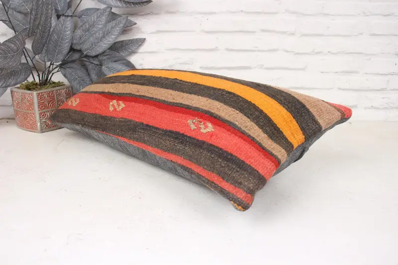 Ethnic Pillow Cover Cushion Case, Home Decor Pillow, 12x24 Orange Pillow, Vintage Kilim Pillow, Throw Kilim Pillow, Pet Cushion Cover, Pillow Case - 6