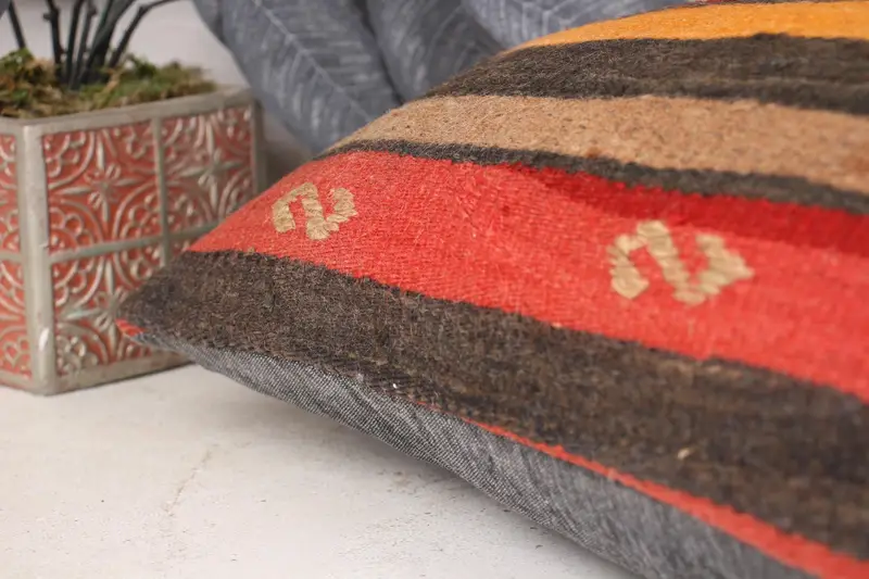 Ethnic Pillow Cover Cushion Case, Home Decor Pillow, 12x24 Orange Pillow, Vintage Kilim Pillow, Throw Kilim Pillow, Pet Cushion Cover, Pillow Case - 7