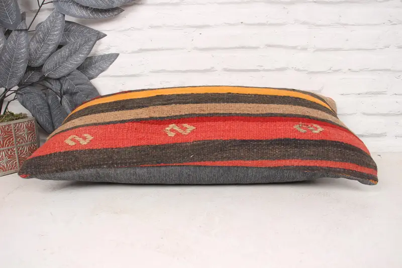 Ethnic Pillow Cover Cushion Case, Home Decor Pillow, 12x24 Orange Pillow, Vintage Kilim Pillow, Throw Kilim Pillow, Pet Cushion Cover, Pillow Case - 5