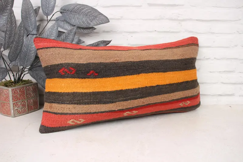 Ethnic Pillow Cover Cushion Case, Home Decor Pillow, 12x24 Orange Pillow, Vintage Kilim Pillow, Throw Kilim Pillow, Pet Cushion Cover, Pillow Case - 3