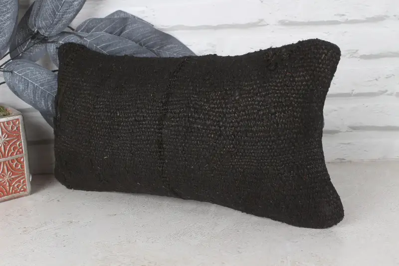 Handmade Throw Cushion, Turkish Pillow, 8x16 Black Cushion Cover, Pillow Case, Antique Pillows, Cozy Throw Pillow Cover, Kilim Pillow Cover - 3