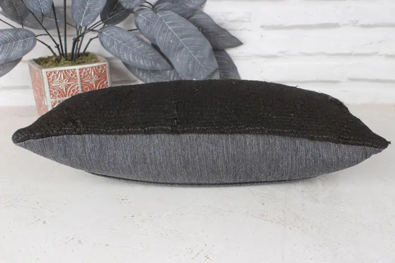 Handmade Throw Cushion, Turkish Pillow, 8x16 Black Cushion Cover, Pillow Case, Antique Pillows, Cozy Throw Pillow Cover, Kilim Pillow Cover - 5