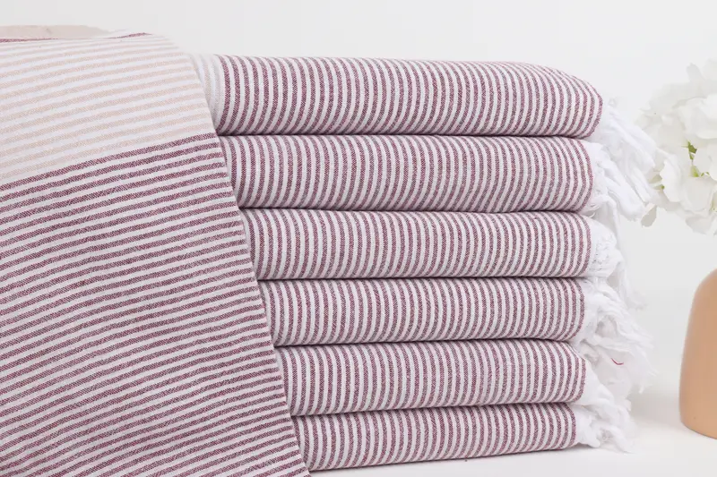 Bachelorette Beige-Burgundy Striped Cotton Towel, 40x67 Inches