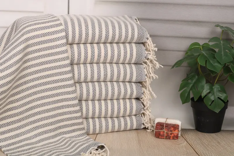 Monogrammed Turkish Cotton Hand Towel Dark Gray Chevron, 18x40 Inches