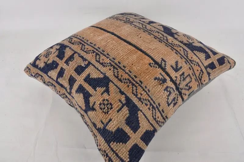 Vintage Kilim Throw Pillow, 24x24 Blue Pillow Sham, Pillow for Couch, Boho Pillow Sham Cover, Ottoman Cushion Case, Cushion, Traditional Pillow Sham - 6