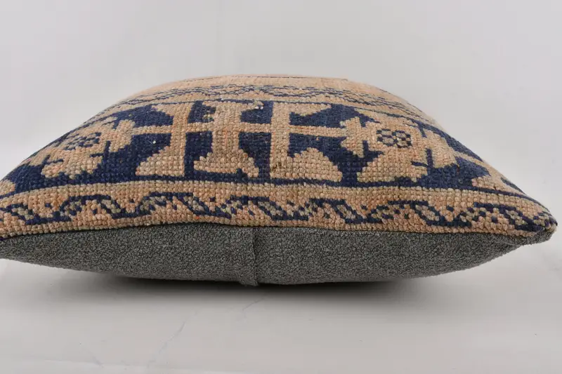 Vintage Kilim Throw Pillow, 24x24 Blue Pillow Sham, Pillow for Couch, Boho Pillow Sham Cover, Ottoman Cushion Case, Cushion, Traditional Pillow Sham - 5