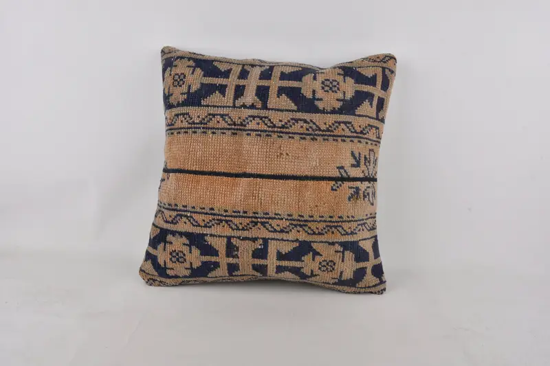 Vintage Kilim Throw Pillow, 24x24 Blue Pillow Sham, Pillow for Couch, Boho Pillow Sham Cover, Ottoman Cushion Case, Cushion, Traditional Pillow Sham - 1