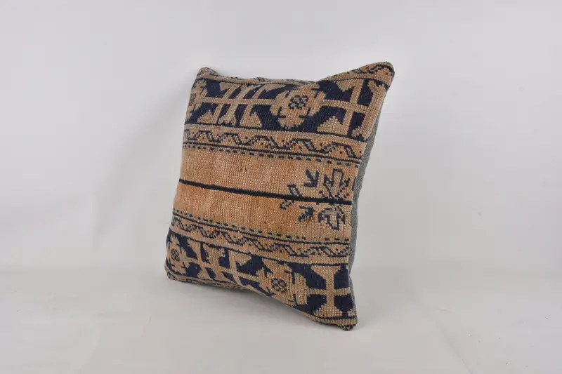 Vintage Kilim Throw Pillow, 24x24 Blue Pillow Sham, Pillow for Couch, Boho Pillow Sham Cover, Ottoman Cushion Case, Cushion, Traditional Pillow Sham - 3