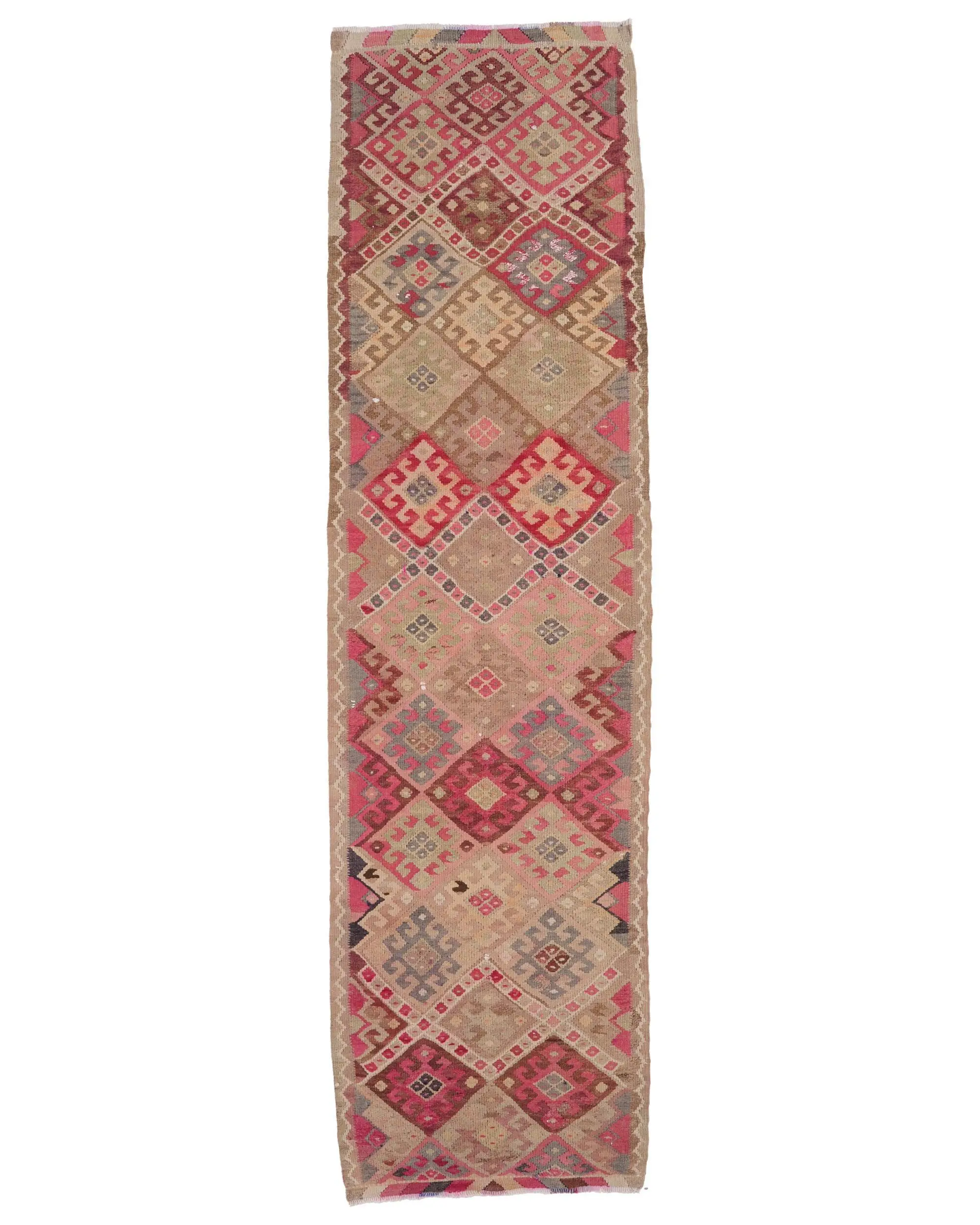 Vintage Turkish Runner Rug 3x11.3 ft, Red Brown Animal Print Wool Rug - 1