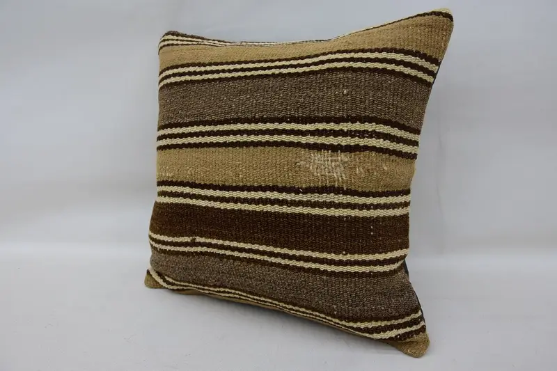 Rustic Cushion Case, Kilim Cushion Sham, Handmade Rug Seat Cushion Cover, Cushion, Home Decor Pillow, 14x14 Brown Pillow, Turkish Pillow - 3