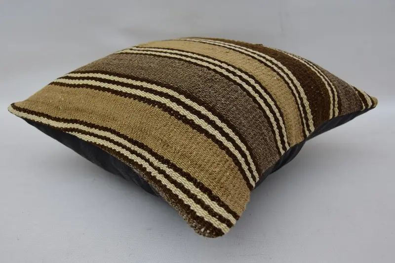 Rustic Cushion Case, Kilim Cushion Sham, Handmade Rug Seat Cushion Cover, Cushion, Home Decor Pillow, 14x14 Brown Pillow, Turkish Pillow - 6