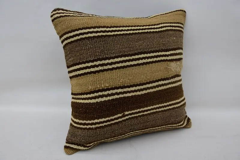 Rustic Cushion Case, Kilim Cushion Sham, Handmade Rug Seat Cushion Cover, Cushion, Home Decor Pillow, 14x14 Brown Pillow, Turkish Pillow - 2