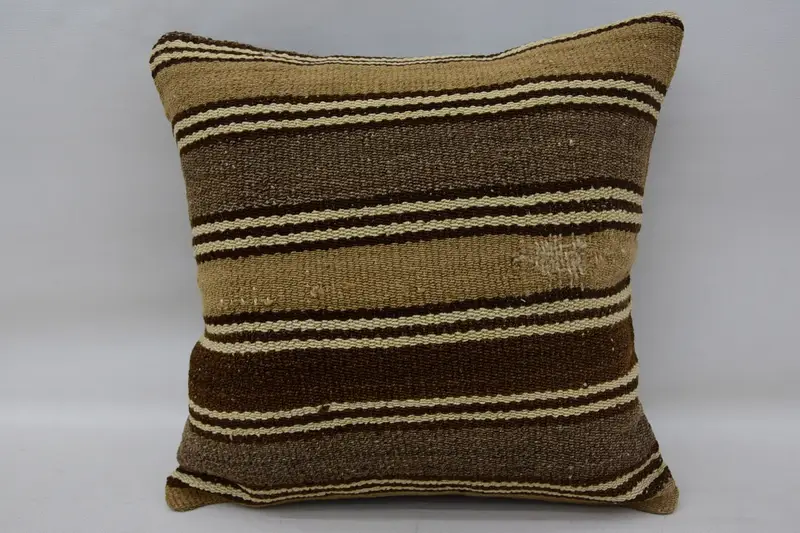 Rustic Cushion Case, Kilim Cushion Sham, Handmade Rug Seat Cushion Cover, Cushion, Home Decor Pillow, 14x14 Brown Pillow, Turkish Pillow - 4