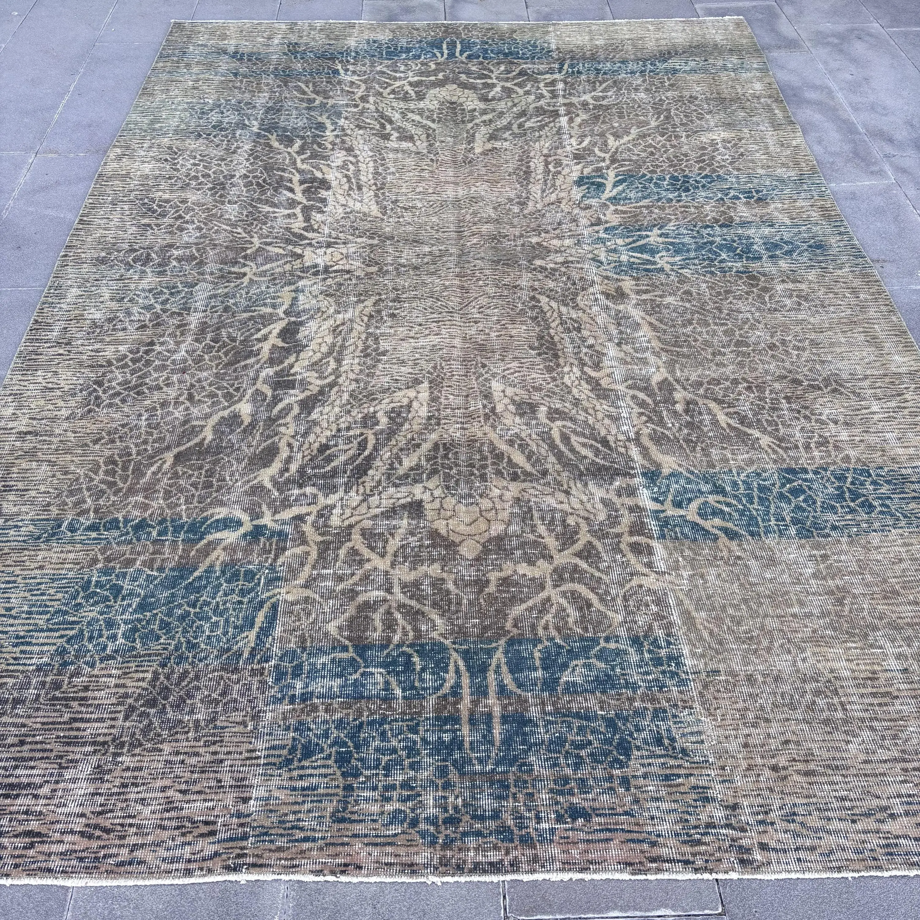 Großer Vintage-Teppich, 6,6 x 9,6 Fuß großer türkischer Teppich, grauer südwestlicher Wollteppich - 1