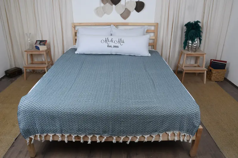 Custom Wedding Gifts, Bachelor Gifts, Boho Throw Blankets, 76x64 Cotton Zig zag Towel, Turkish Cotton Throw Blanket, Tablecloth, Best Wedding Gift - 7