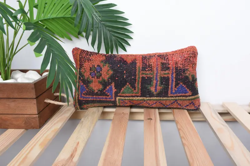 Boho Pillow, Bright Pillow Case, Ethnical Kilim Rug Pillow, Vintage Throw Cushion, 8x16 Red Cushion Cover, Pillow Case, Kilim Pillow - 1