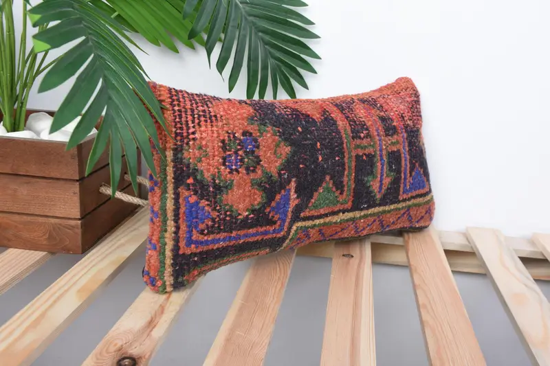 Boho Pillow, Bright Pillow Case, Ethnical Kilim Rug Pillow, Vintage Throw Cushion, 8x16 Red Cushion Cover, Pillow Case, Kilim Pillow - 4