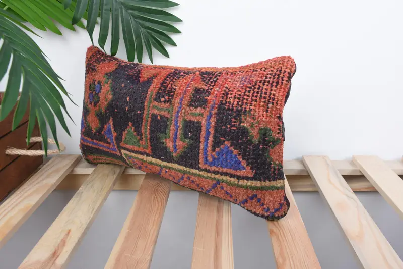 Boho Pillow, Bright Pillow Case, Ethnical Kilim Rug Pillow, Vintage Throw Cushion, 8x16 Red Cushion Cover, Pillow Case, Kilim Pillow - 5