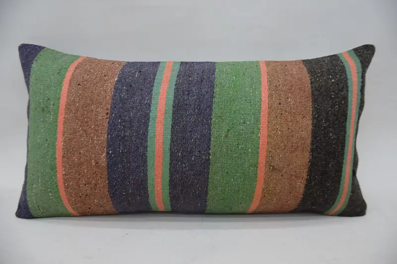Handmade Kilim Cushion, Boho Throw Cushion Case, Boho Pillow Sham Cover, Kilim Cushion Sham, 12x24 Blue Pillow, Bolster Cushion Case, Cushion Cover - 4