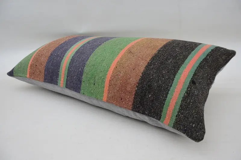Handmade Kilim Cushion, Boho Throw Cushion Case, Boho Pillow Sham Cover, Kilim Cushion Sham, 12x24 Blue Pillow, Bolster Cushion Case, Cushion Cover - 6